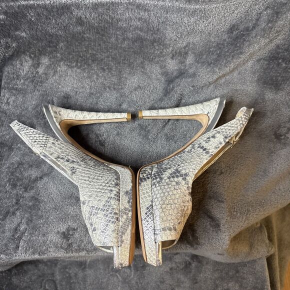 Donald J Pliner Heels Size 8M Gold Shimmer Snakeskin Slingback Allie Peep Toe - Picture 10 of 16